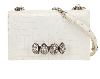Spider Jewelled Satchel, &pound;750, Handbags, White, Leather, Front view